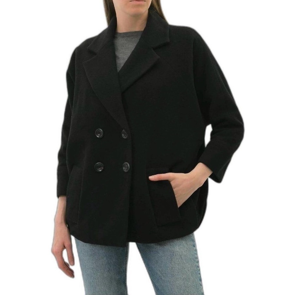 Diane Von Furstenberg Black Double-Breasted Pea Coat